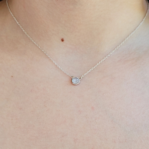 New Dainty Sterling Silver Moonstone Pendant Necklace - Picture 2 of 5